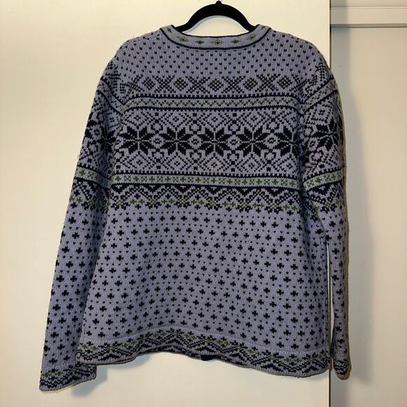 L.L. Bean Vintage Womens XL Nordic Blue Lambswool Cardigan Sweater Gently Worn - Picture 7 of 12
